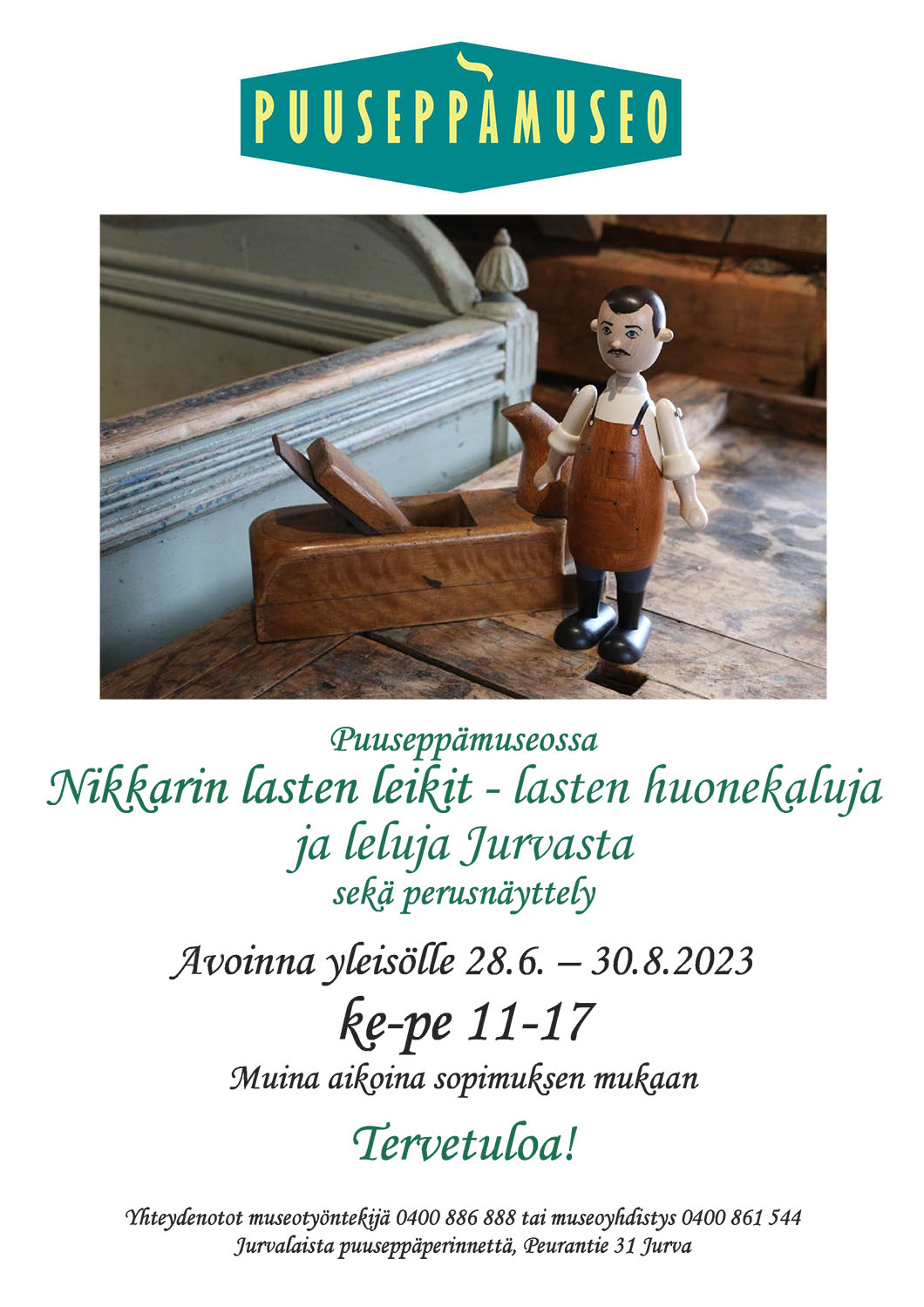 Puuseppämuseo | Kesän 2023 teemanäyttely |  Nikkarin lasten leikit - lasten huonekaluja ja leluja Jurvasta